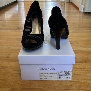Calvin Klein Womens Size 6 Open Toe Suede Pump
